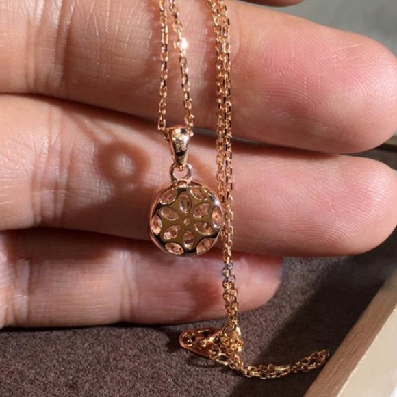 NEW 18K Rose Gold Diamond Halo Necklace - Picture 3 of 6